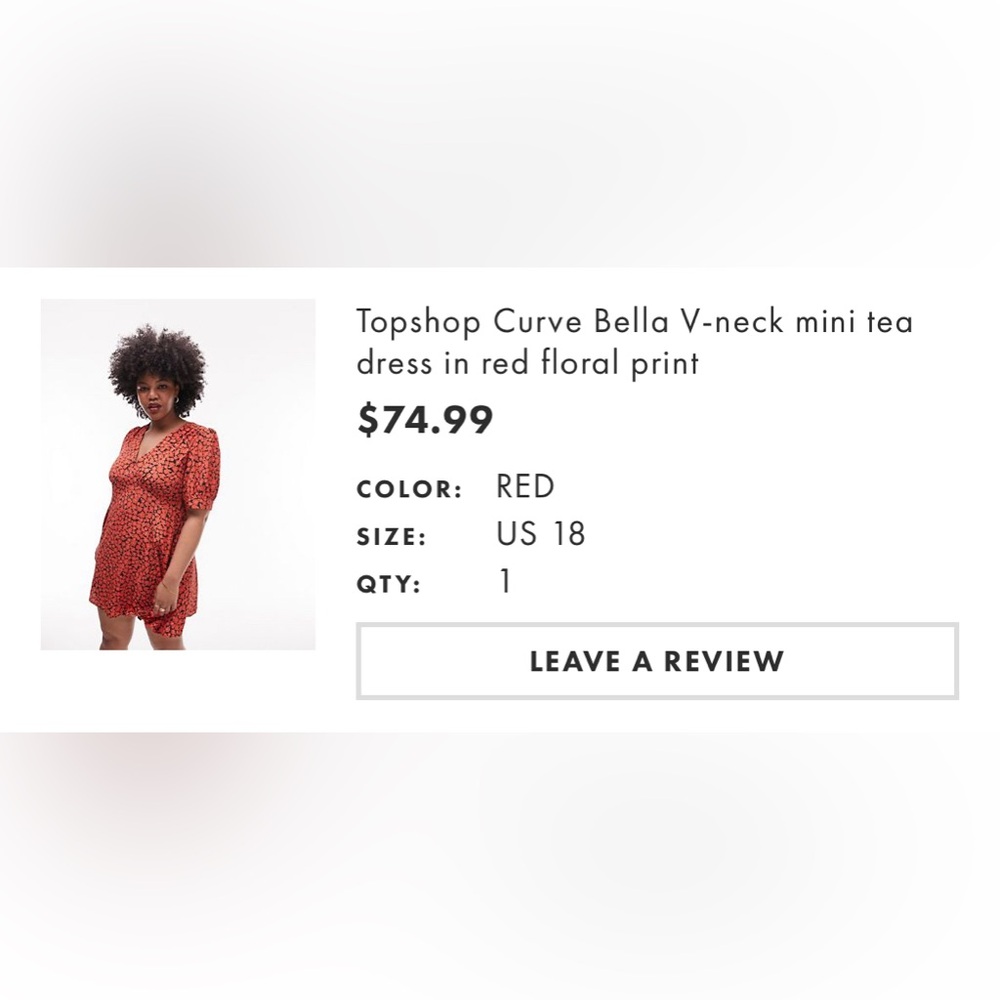 Topshop Curve Bella V-neck mini tea dress in red floral print Size US 18 - Picture 4 of 6